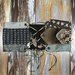 Tie Warrior Belt Cincher Corset EMBODY Upcycled Necktie Green Brown Small Birds